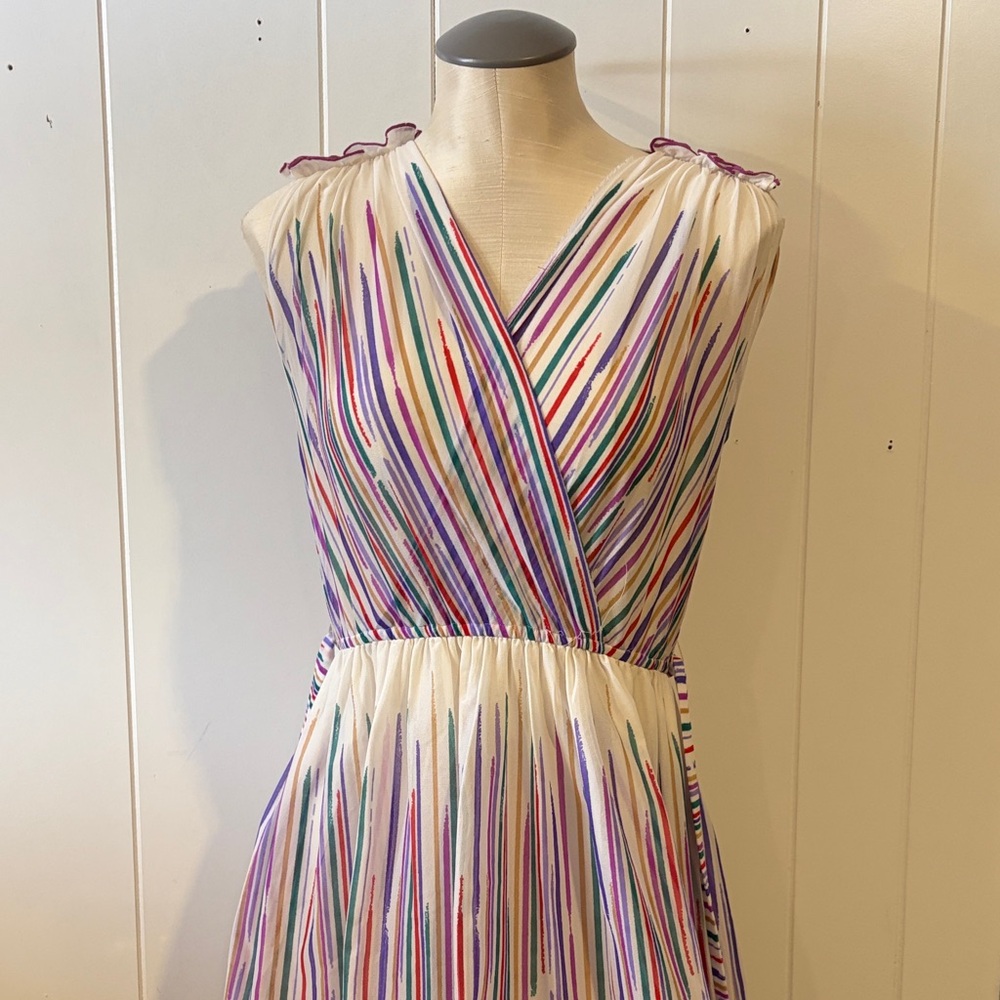 Vintage Pattie O’Neil Multicolor Striped Sleeveless Dress